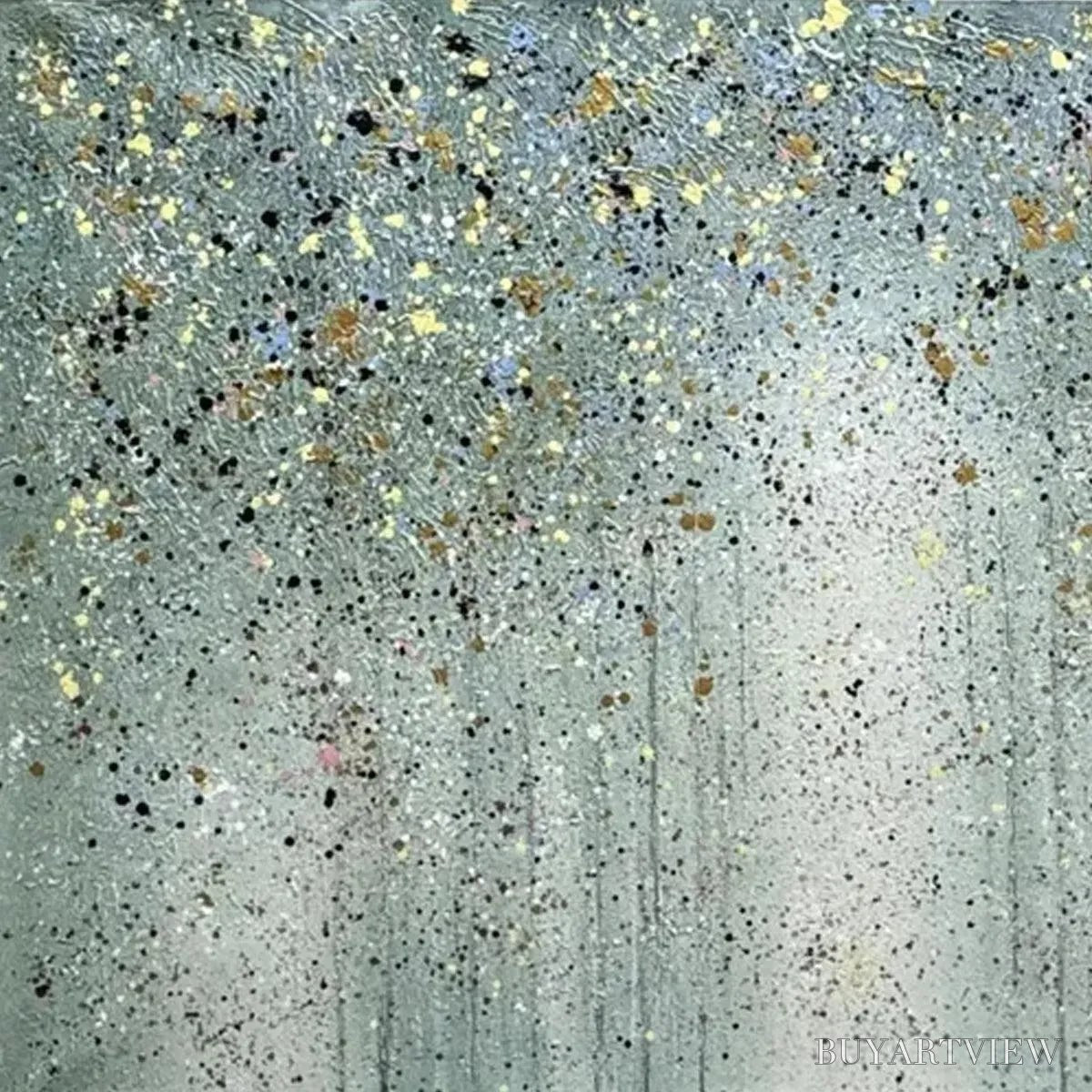 ARTOVITAS Golden Rain – Textured Abstract Landscape Painting in Green and Gold - image 5