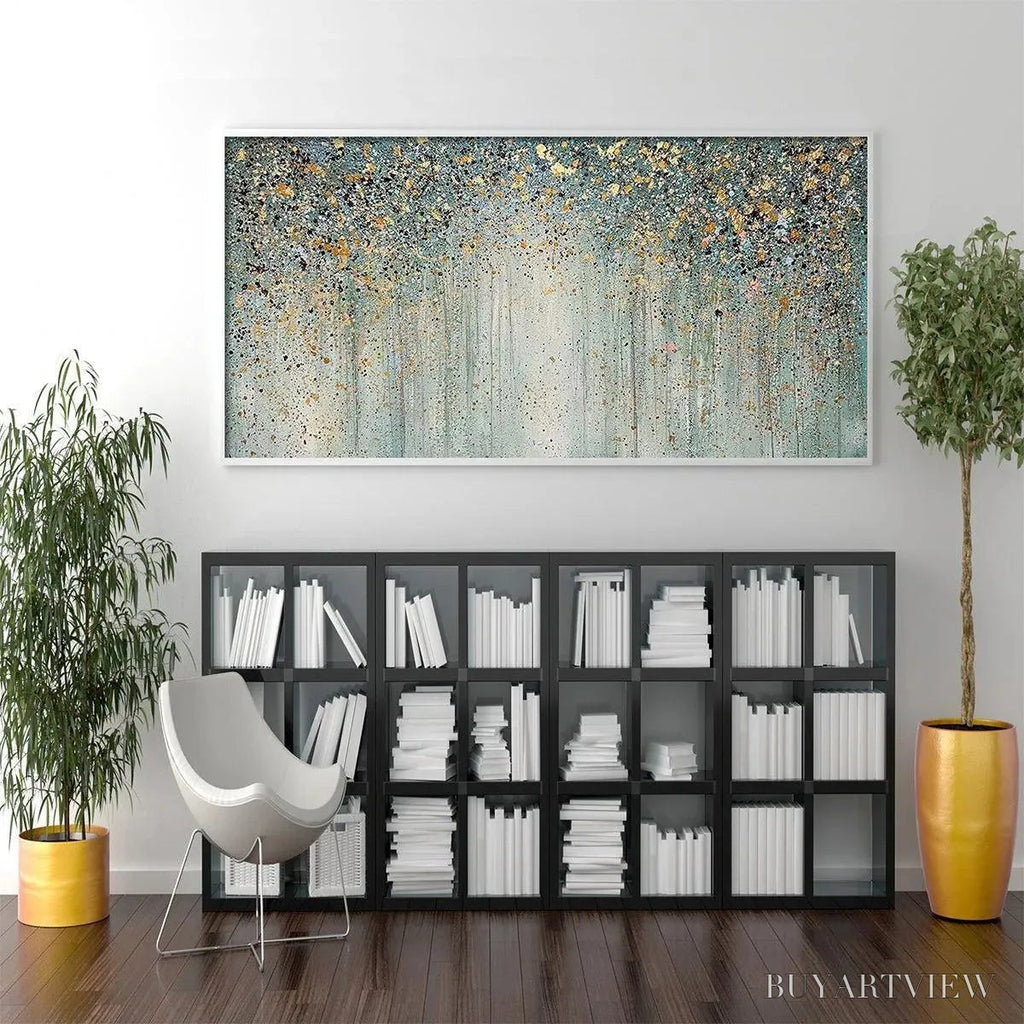 ARTOVITAS Golden Rain – Textured Abstract Landscape Painting in Green and Gold - image 6