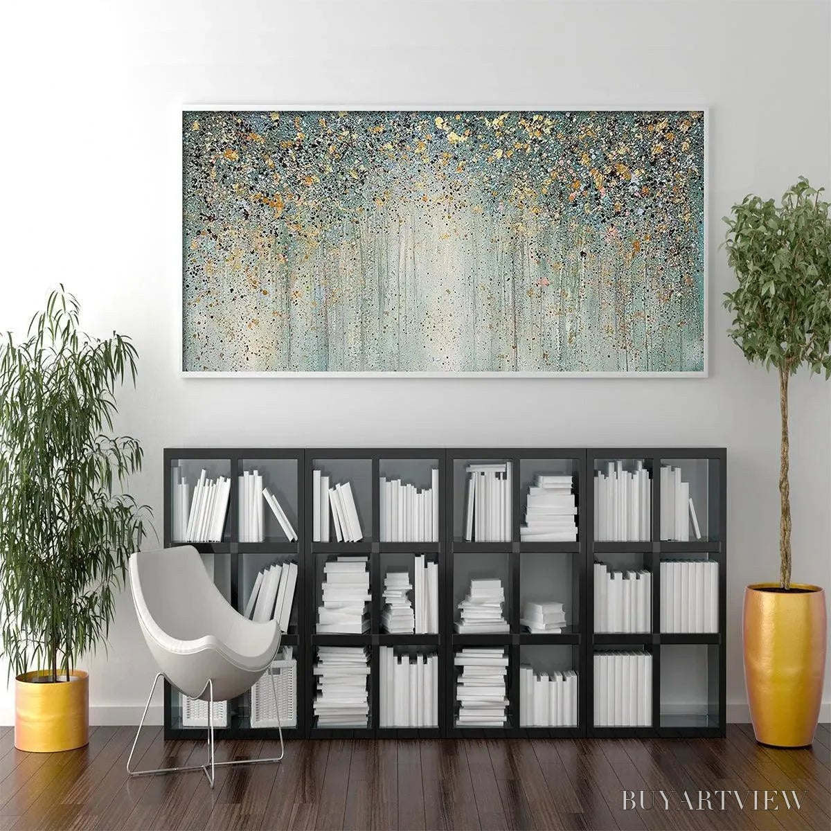 ARTOVITAS Golden Rain – Textured Abstract Landscape Painting in Green and Gold - image 6