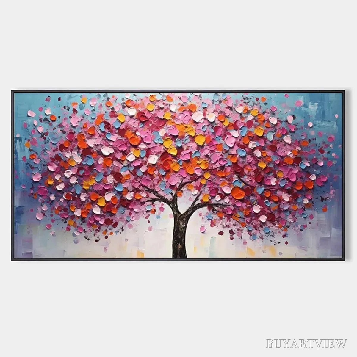 ARTOVITAS Jewel Tones Tree – Textured Impasto Tree Painting in Vibrant Pink - image 1
