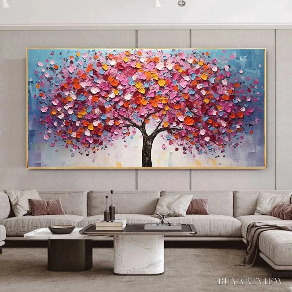 ARTOVITAS Jewel Tones Tree – Textured Impasto Tree Painting in Vibrant Pink - image 2