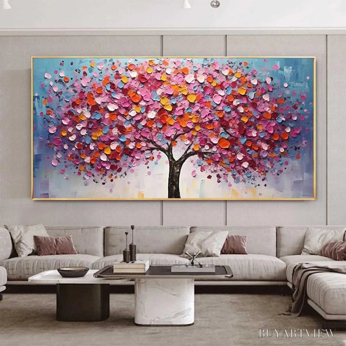 ARTOVITAS Jewel Tones Tree – Textured Impasto Tree Painting in Vibrant Pink - image 2
