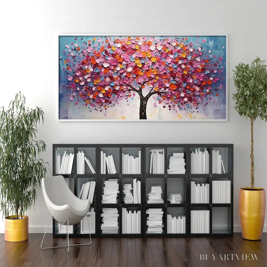 ARTOVITAS Jewel Tones Tree – Textured Impasto Tree Painting in Vibrant Pink - image 6