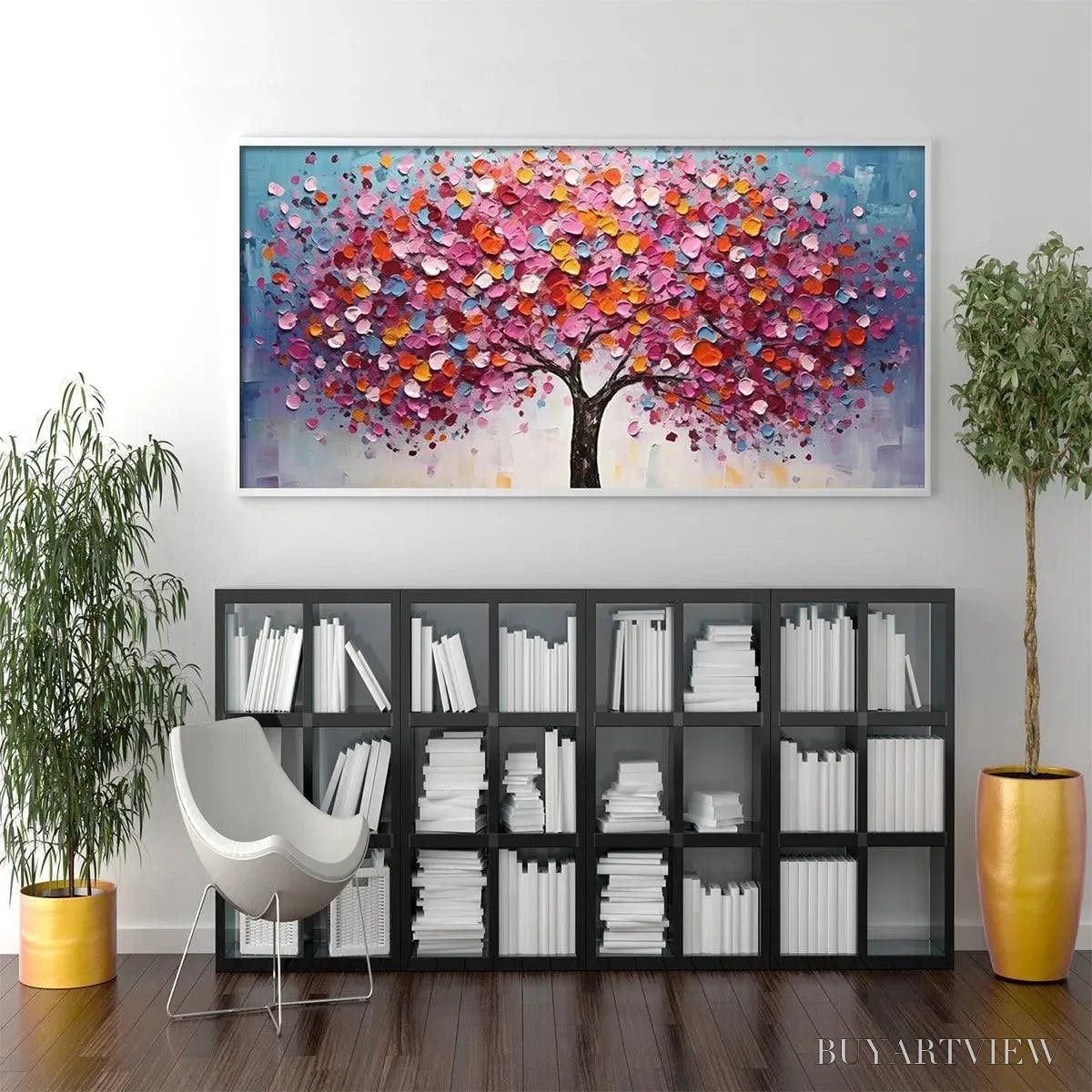 ARTOVITAS Jewel Tones Tree – Textured Impasto Tree Painting in Vibrant Pink - image 6