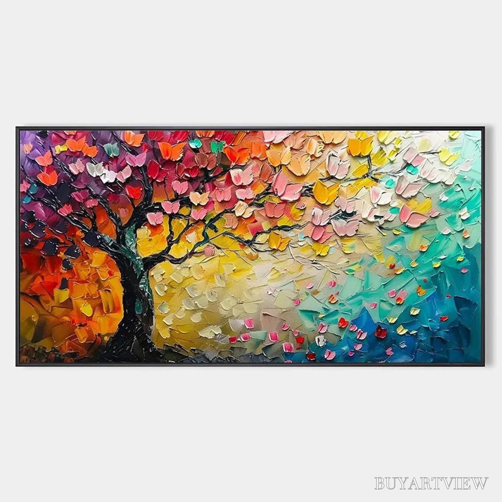 ARTOVITAS Whispers of Autumn – Textured Impasto Tree Painting with Colorful Butterflies - image 1