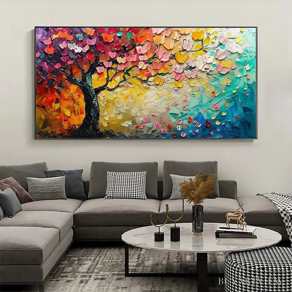 ARTOVITAS Whispers of Autumn – Textured Impasto Tree Painting with Colorful Butterflies - image 2