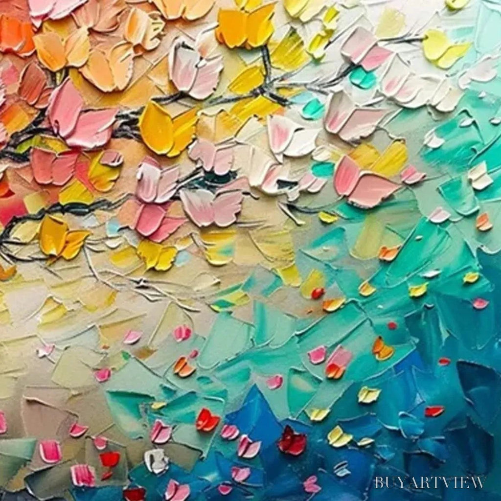 ARTOVITAS Whispers of Autumn – Textured Impasto Tree Painting with Colorful Butterflies - image 3