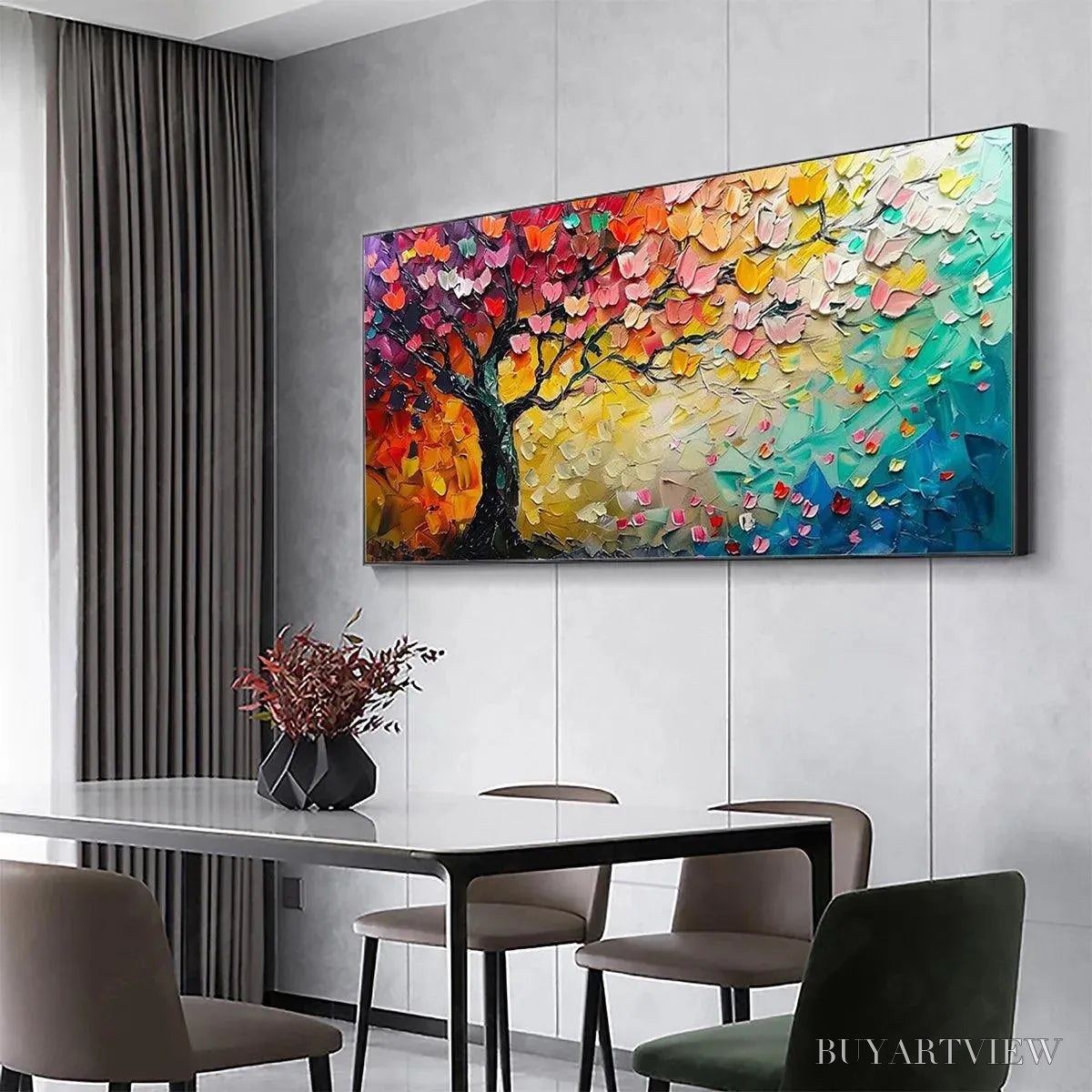 ARTOVITAS Whispers of Autumn – Textured Impasto Tree Painting with Colorful Butterflies - image 4