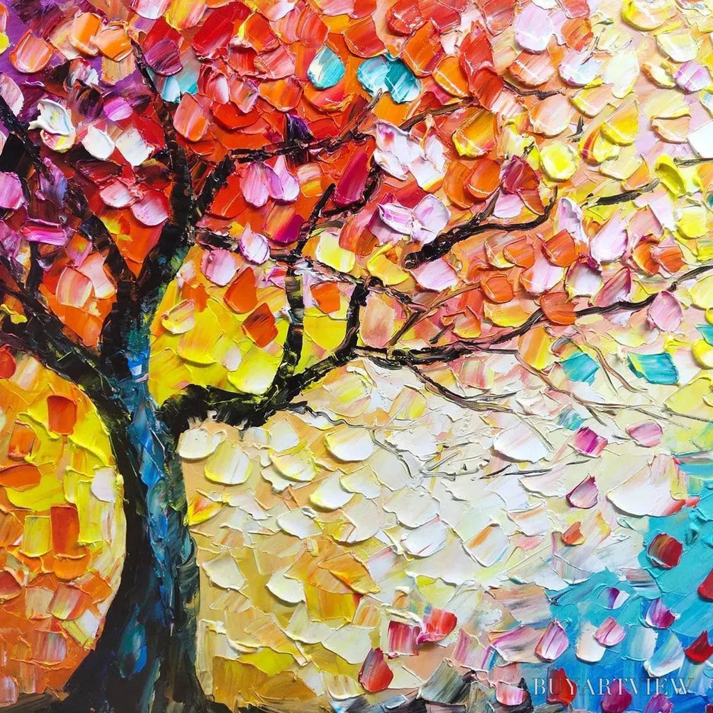 ARTOVITAS Whispers of Autumn – Textured Impasto Tree Painting with Colorful Butterflies - image 5