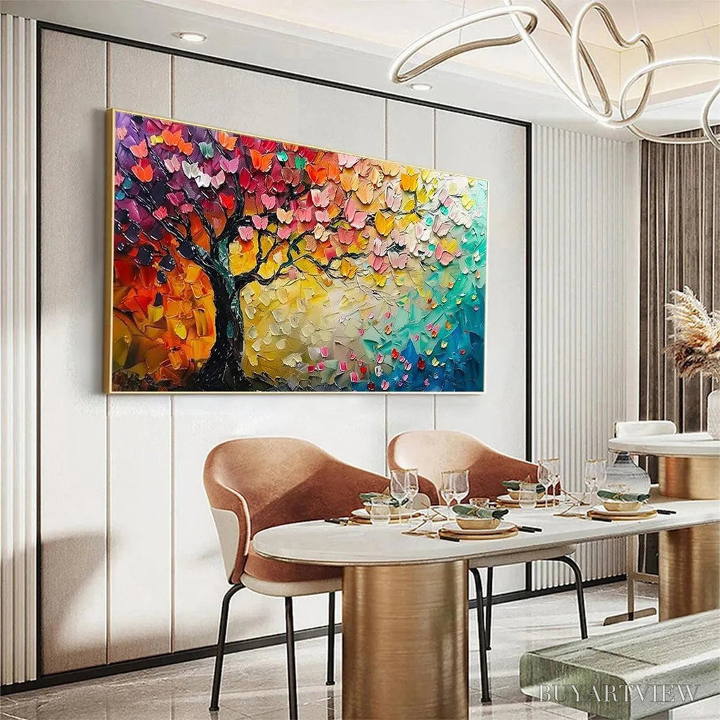 ARTOVITAS Whispers of Autumn – Textured Impasto Tree Painting with Colorful Butterflies - image 6