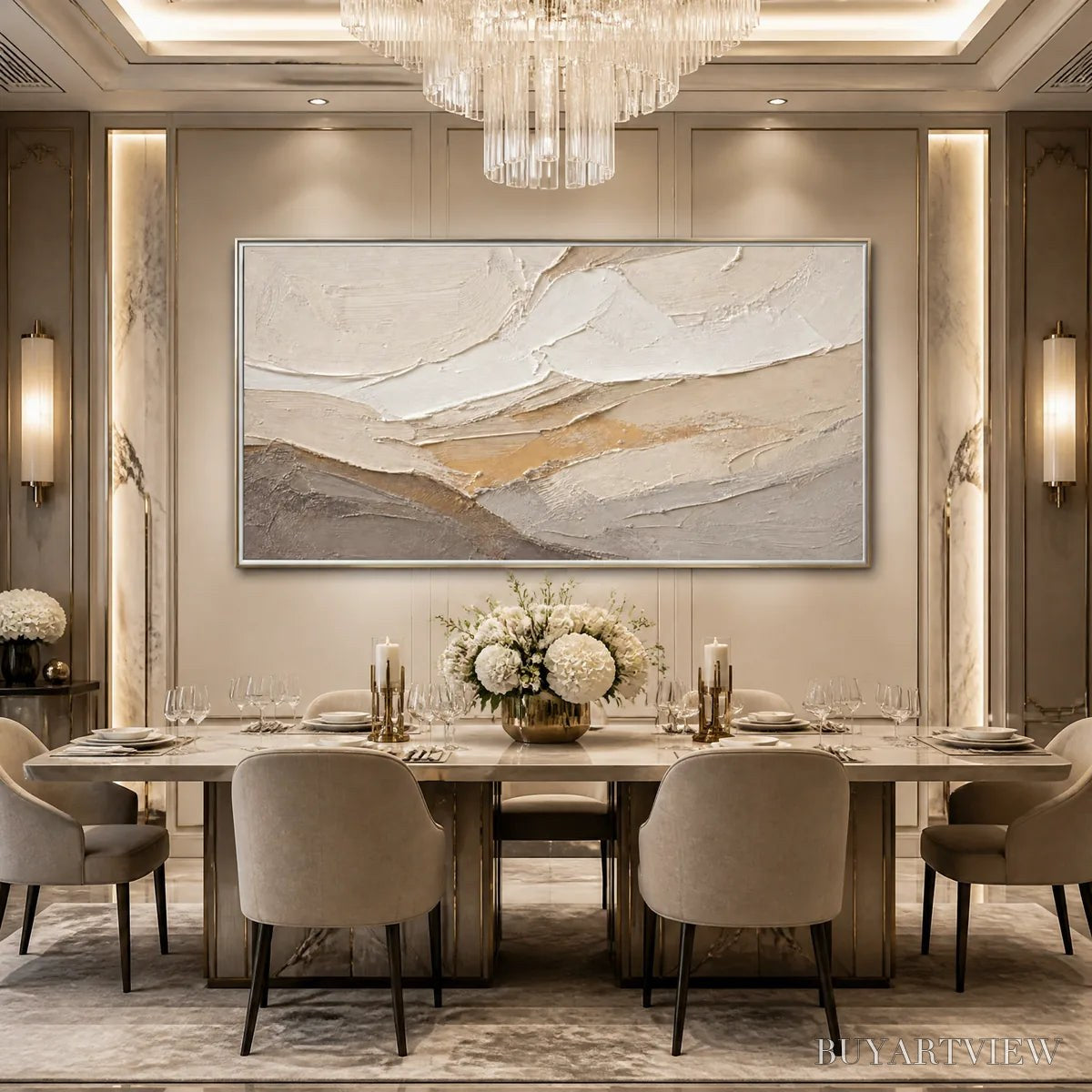 ARTOVITAS Pale Ridge – Beige White Mountain Abstract - image 2