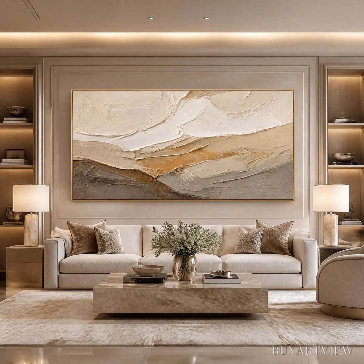 ARTOVITAS Pale Ridge – Beige White Mountain Abstract - image 5