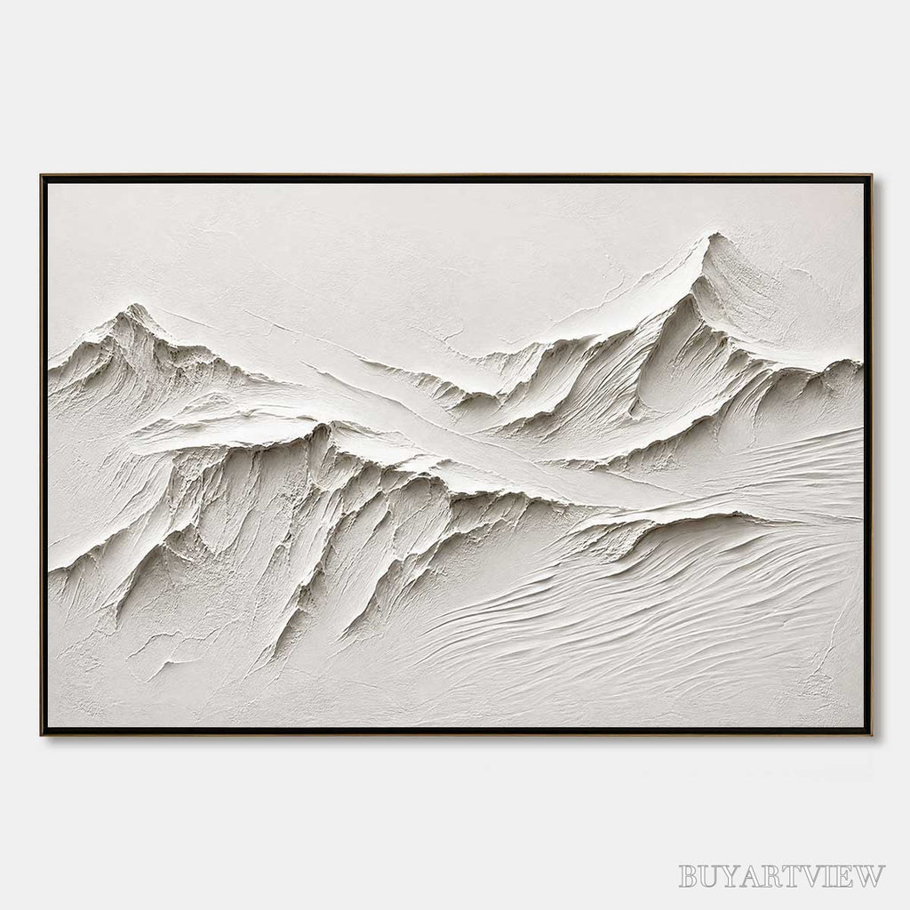 ARTOVITAS Terra Alba White Textured Mountain Painting | Abstract - image 1