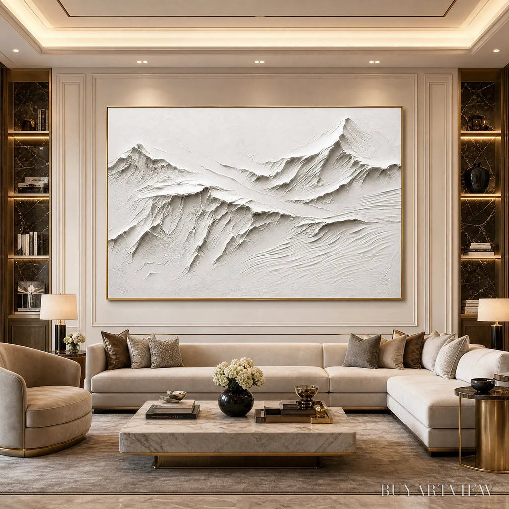 ARTOVITAS Terra Alba White Textured Mountain Painting | Abstract - image 2