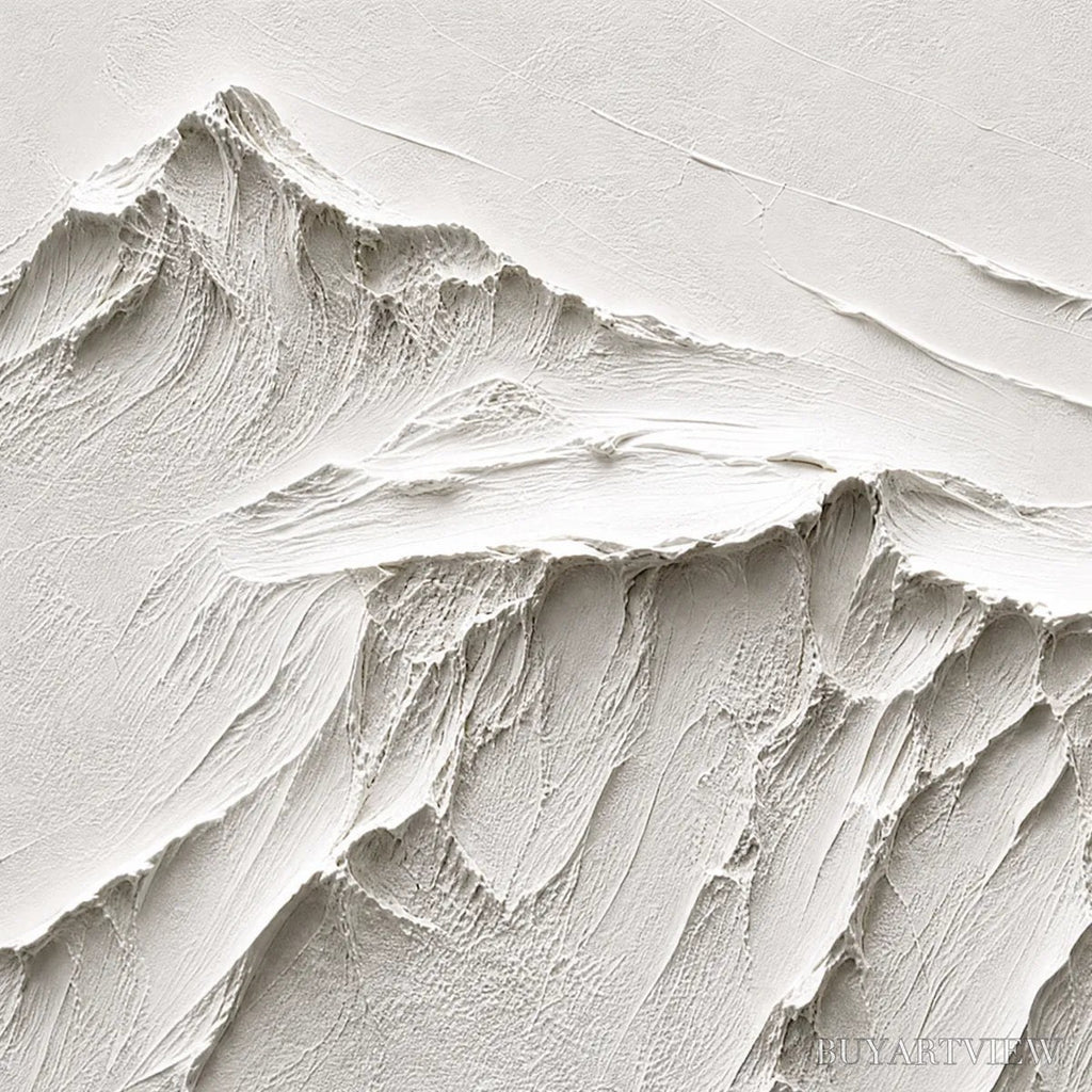 ARTOVITAS Terra Alba White Textured Mountain Painting | Abstract - image 3