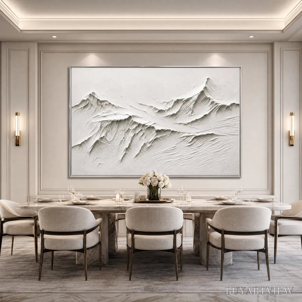 ARTOVITAS Terra Alba White Textured Mountain Painting | Abstract - image 4
