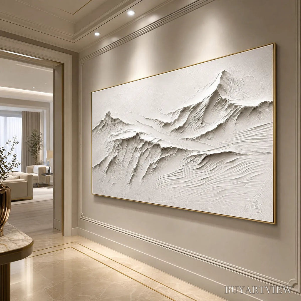 ARTOVITAS Terra Alba White Textured Mountain Painting | Abstract - image 5