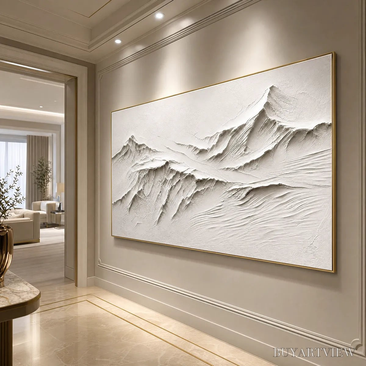 ARTOVITAS Terra Alba White Textured Mountain Painting | Abstract - image 5