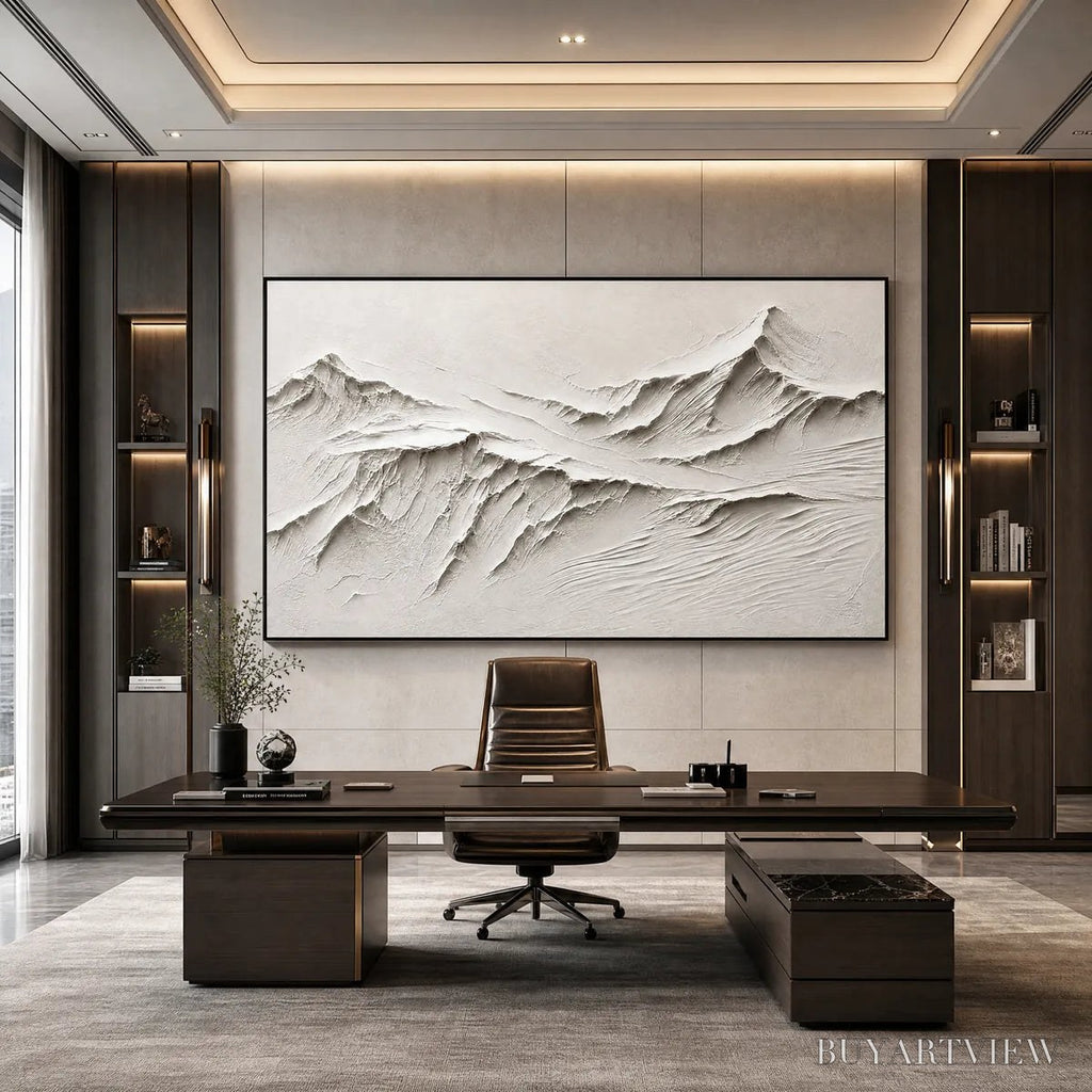 ARTOVITAS Terra Alba White Textured Mountain Painting | Abstract - image 6