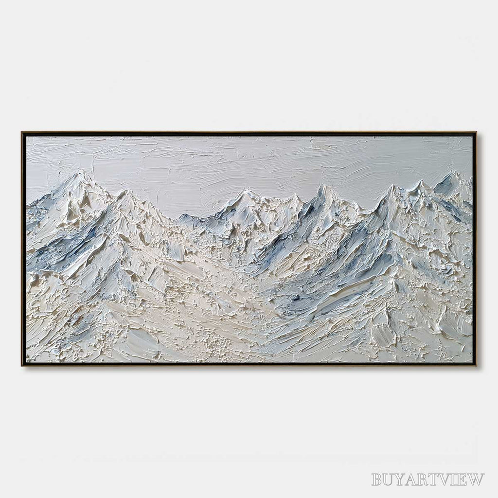 ARTOVITAS Alpine Serenity White Textured Mountain Landscape Oil Painting - image 1