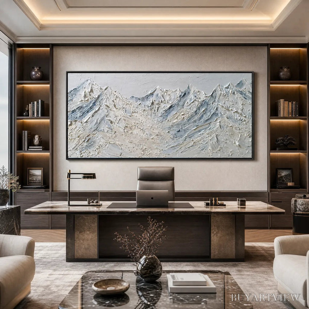 ARTOVITAS Alpine Serenity White Textured Mountain Landscape Oil Painting - image 2