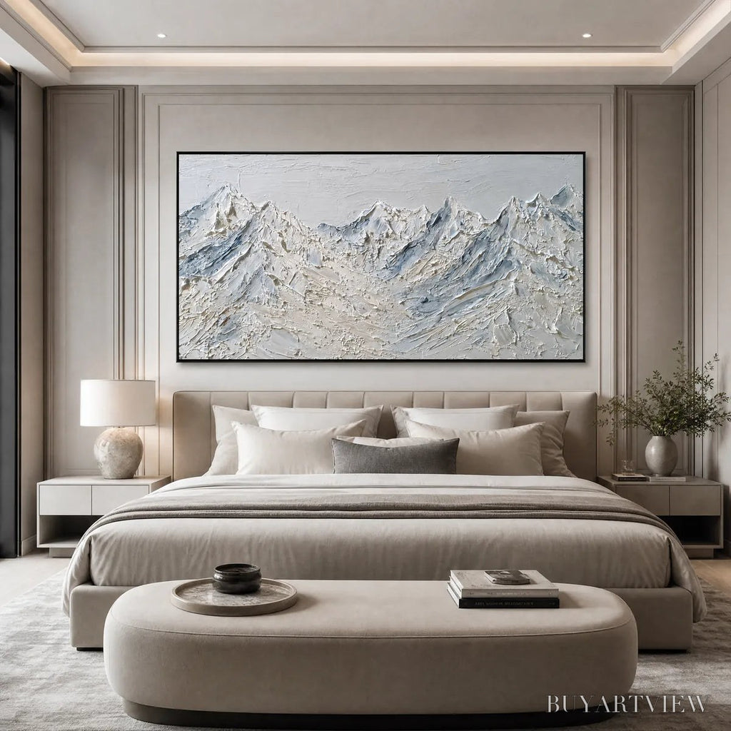 ARTOVITAS Alpine Serenity White Textured Mountain Landscape Oil Painting - image 4