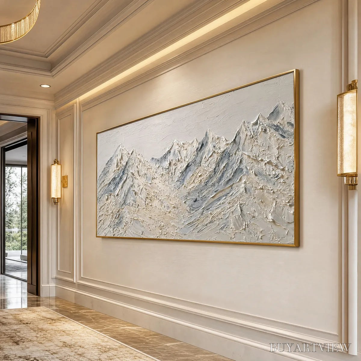 ARTOVITAS Alpine Serenity White Textured Mountain Landscape Oil Painting - image 5