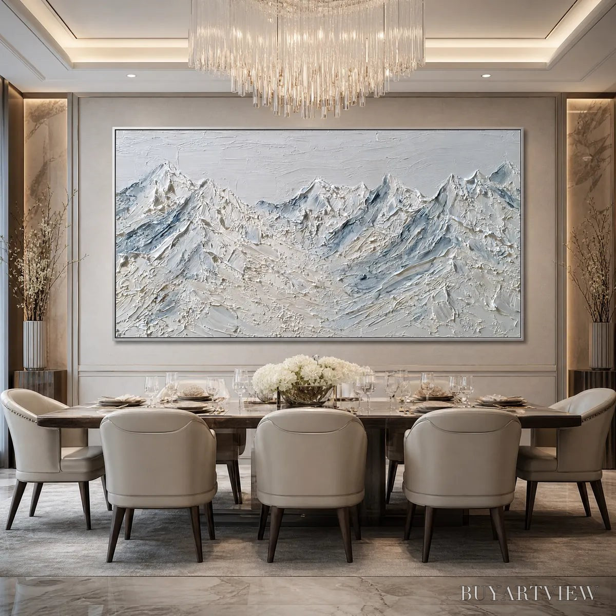 ARTOVITAS Alpine Serenity White Textured Mountain Landscape Oil Painting - image 6