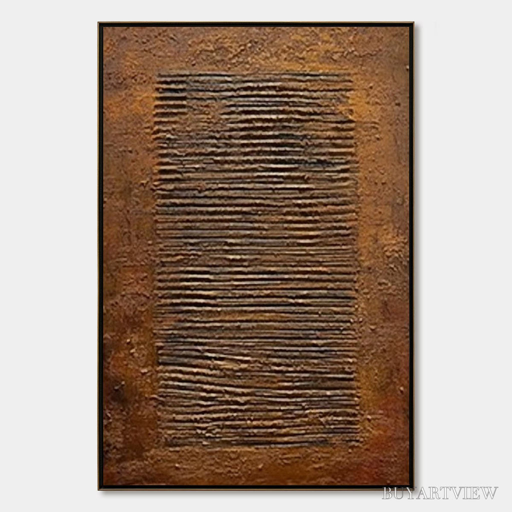 ARTOVITAS Earthen Codex – Large Textured Brown Wabi Sabi Abstract Art - image 1
