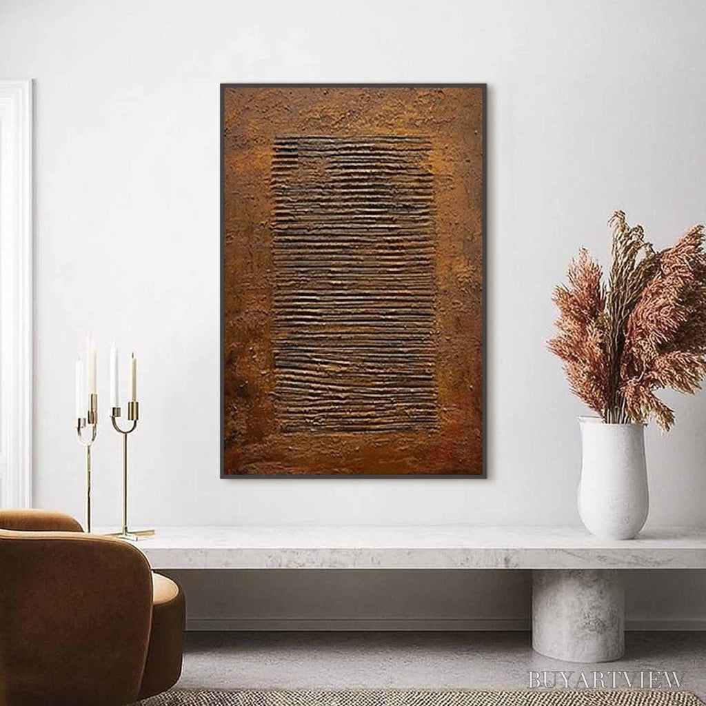 ARTOVITAS Earthen Codex – Large Textured Brown Wabi Sabi Abstract Art - image 2