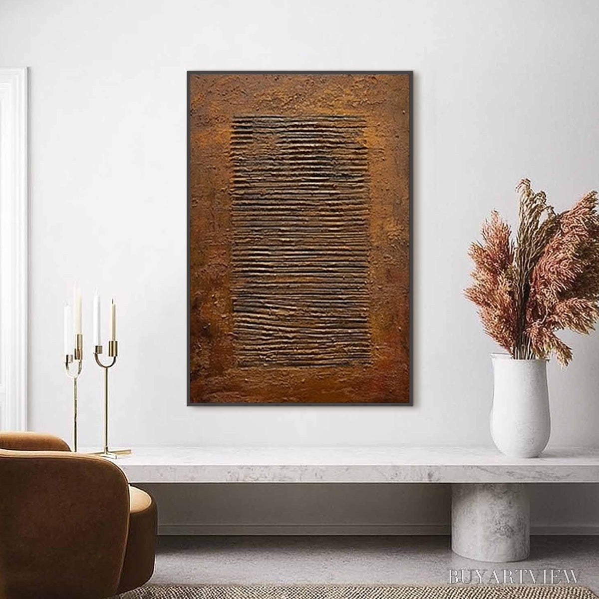 ARTOVITAS Earthen Codex – Large Textured Brown Wabi Sabi Abstract Art - image 2