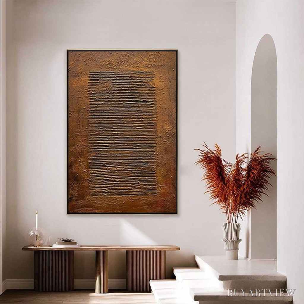 ARTOVITAS Earthen Codex – Large Textured Brown Wabi Sabi Abstract Art - image 4