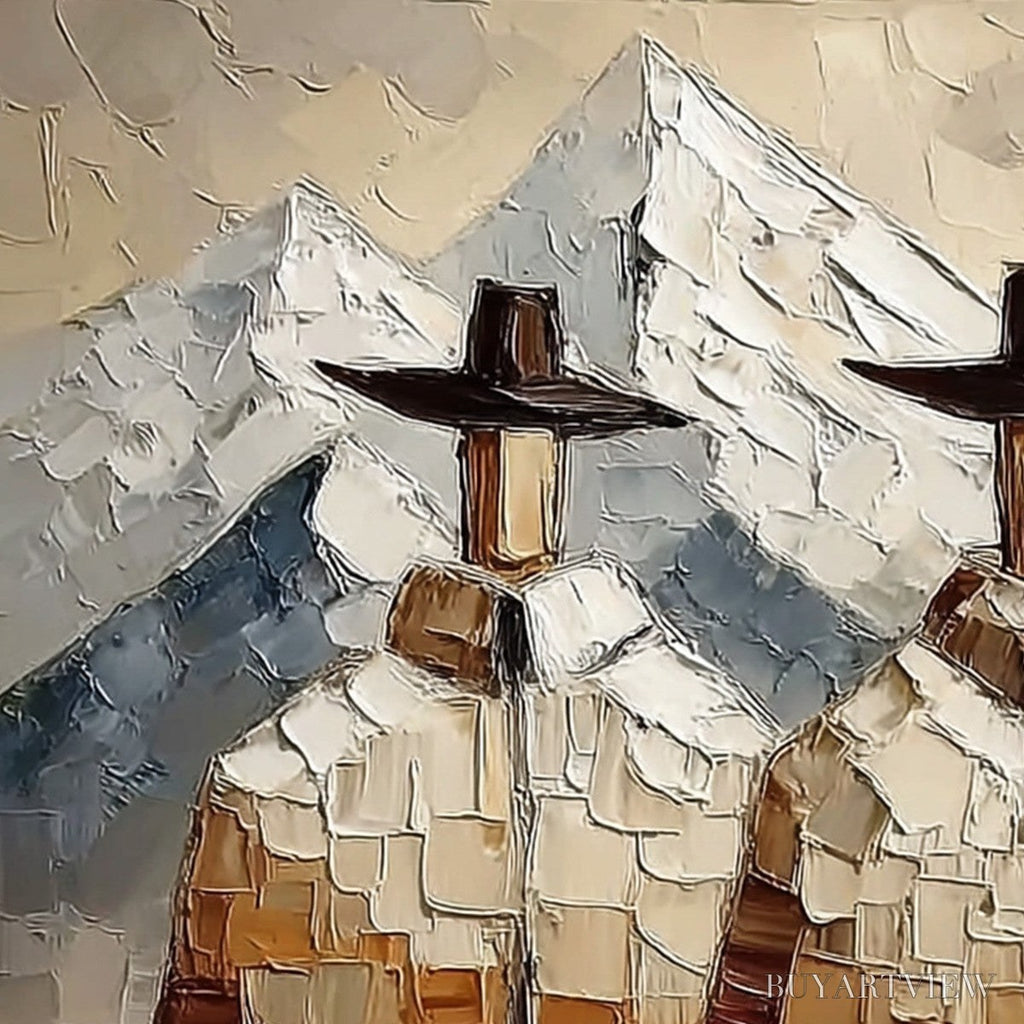 ARTOVITAS Alpine Companions – Textured Impasto Painting of Two Figures in the Mountains - image 3