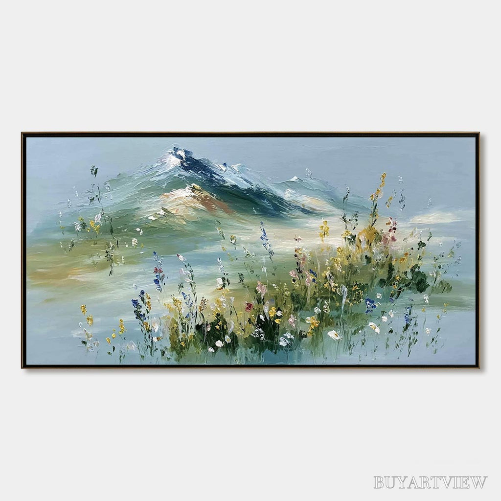 ARTOVITAS Alpine Bloom – Textured Palette Knife Mountain & Wildflower Landscape Painting - image 1