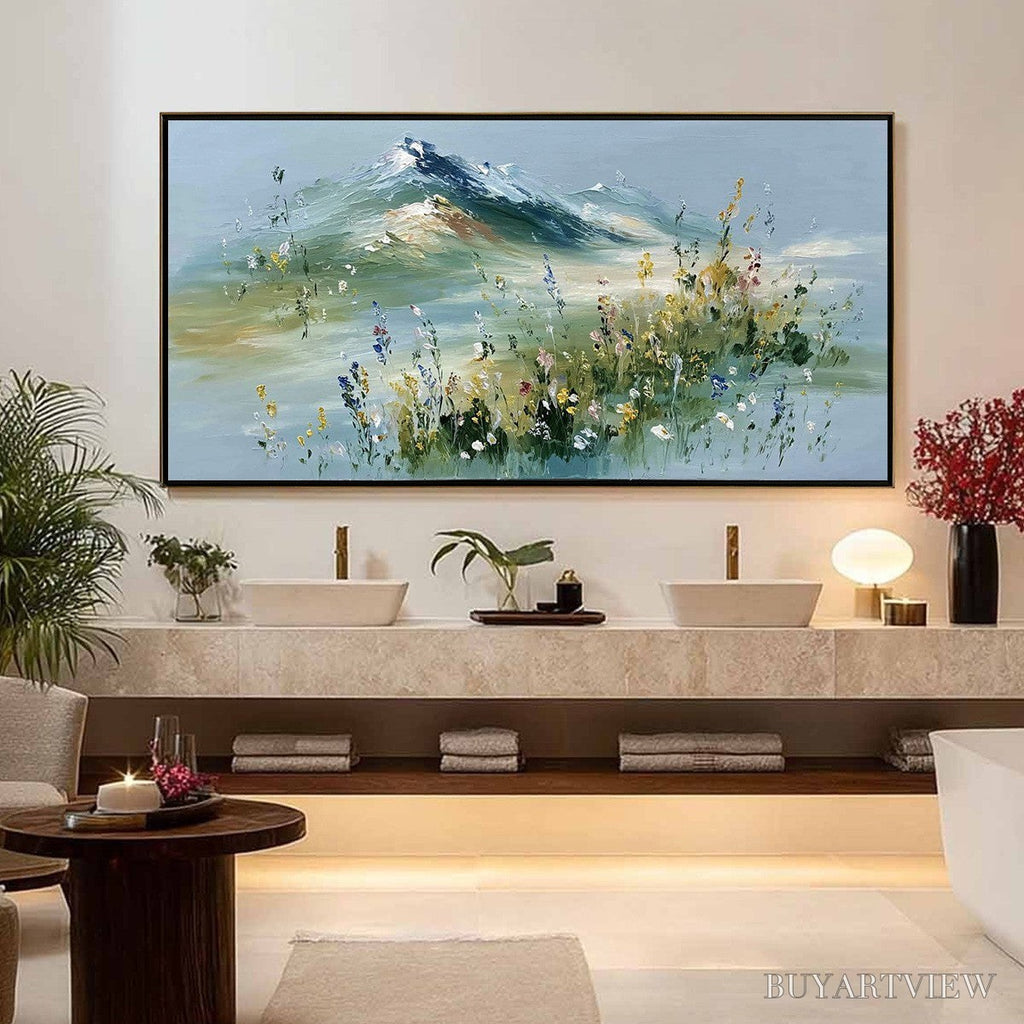 ARTOVITAS Alpine Bloom – Textured Palette Knife Mountain & Wildflower Landscape Painting - image 2