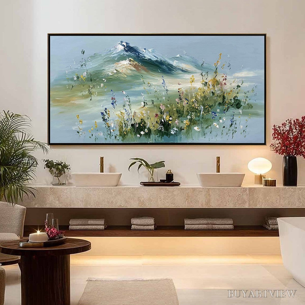 ARTOVITAS Alpine Bloom – Textured Palette Knife Mountain & Wildflower Landscape Painting - image 2