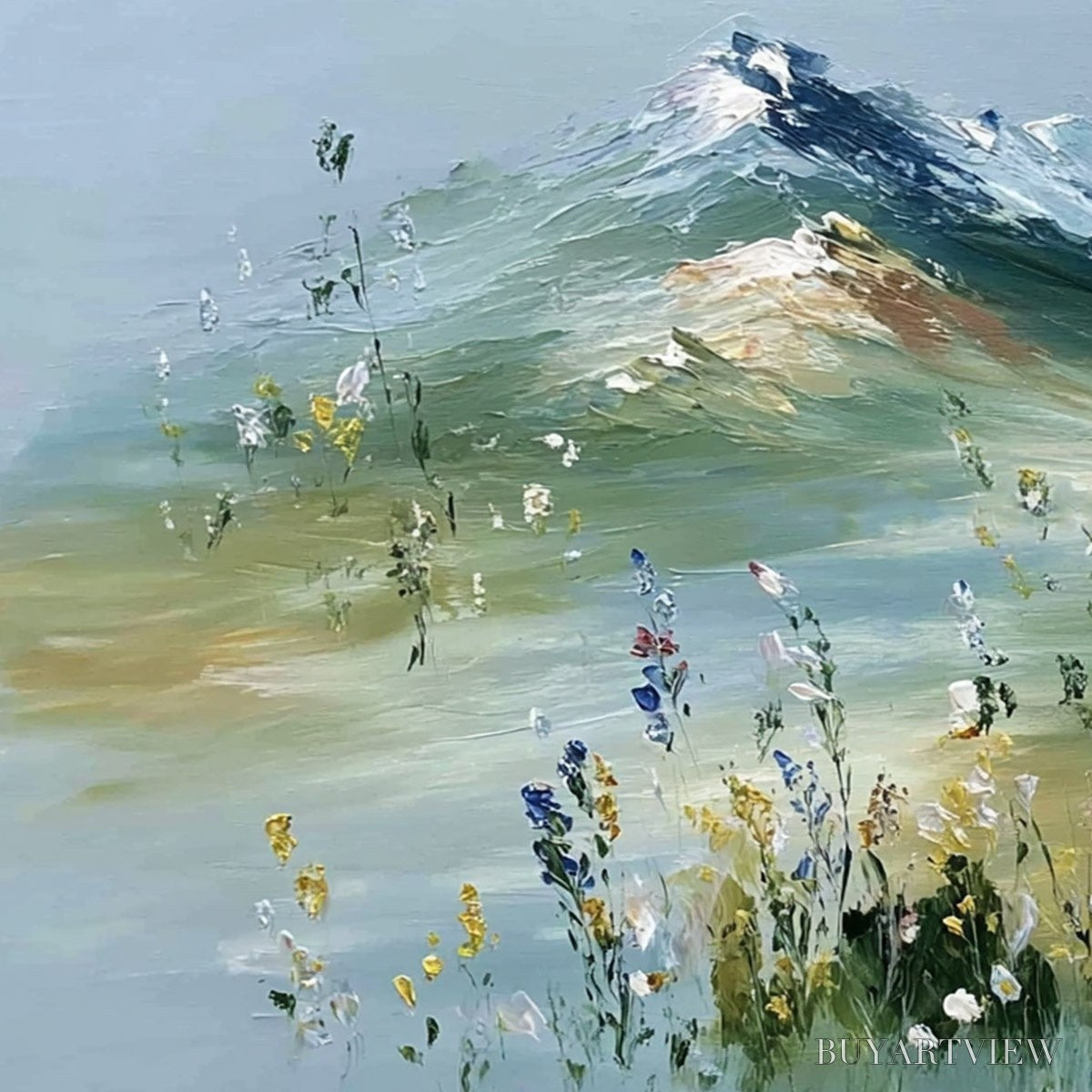 ARTOVITAS Alpine Bloom – Textured Palette Knife Mountain & Wildflower Landscape Painting - image 3