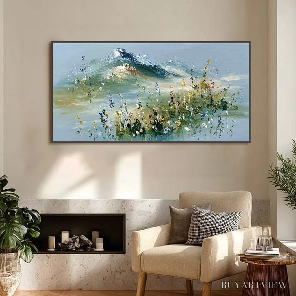 ARTOVITAS Alpine Bloom – Textured Palette Knife Mountain & Wildflower Landscape Painting - image 4