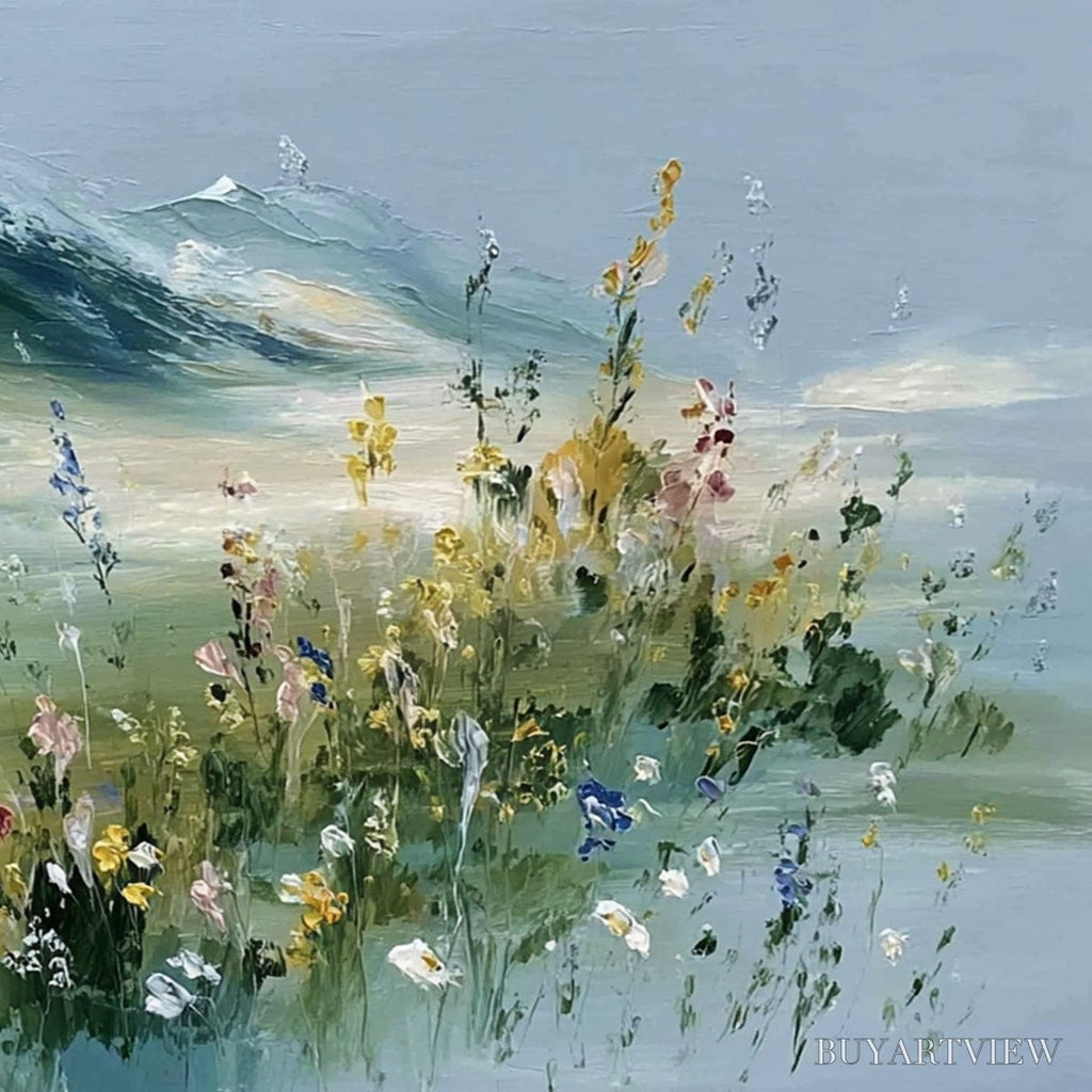 ARTOVITAS Alpine Bloom – Textured Palette Knife Mountain & Wildflower Landscape Painting - image 5