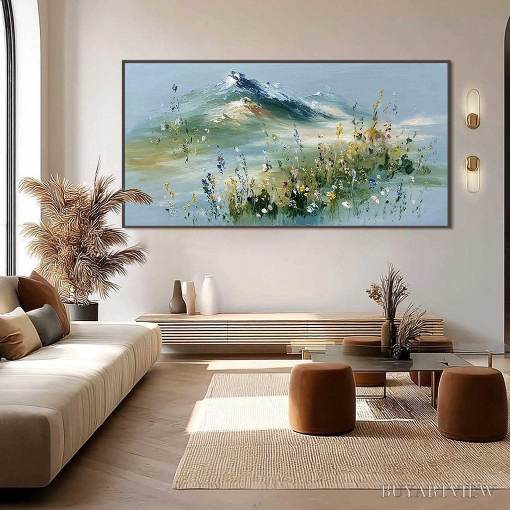 ARTOVITAS Alpine Bloom – Textured Palette Knife Mountain & Wildflower Landscape Painting - image 6