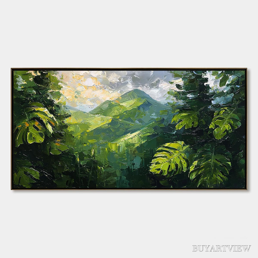 ARTOVITAS Emerald Escape – Lush Impasto Painting of a Verdant Mountain Valley - image 1