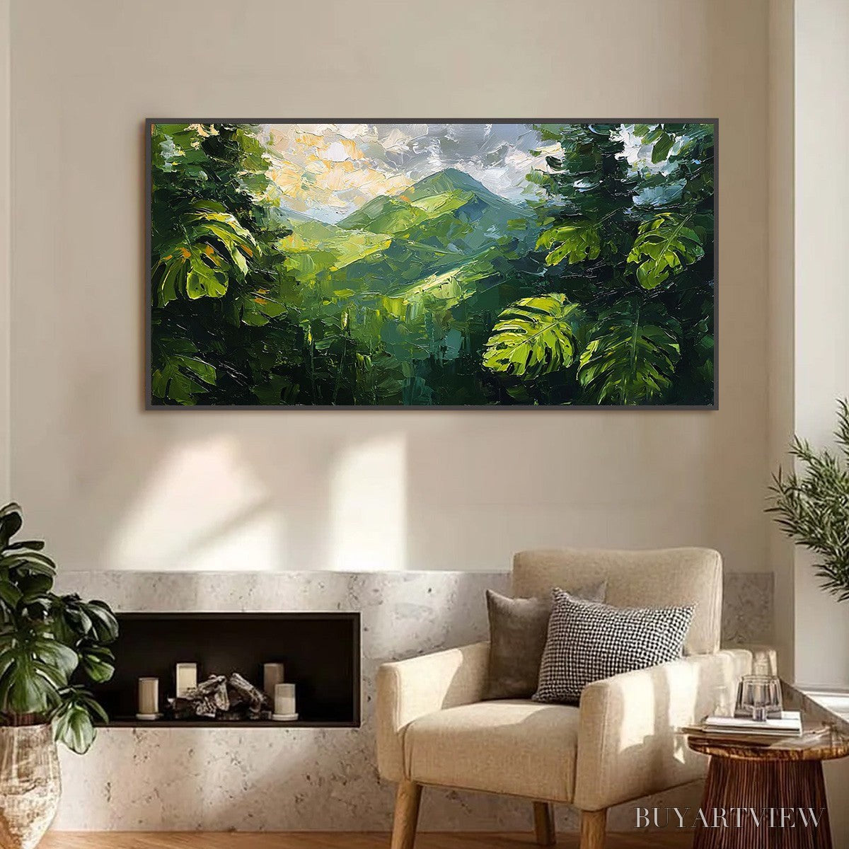 ARTOVITAS Emerald Escape – Lush Impasto Painting of a Verdant Mountain Valley - image 2