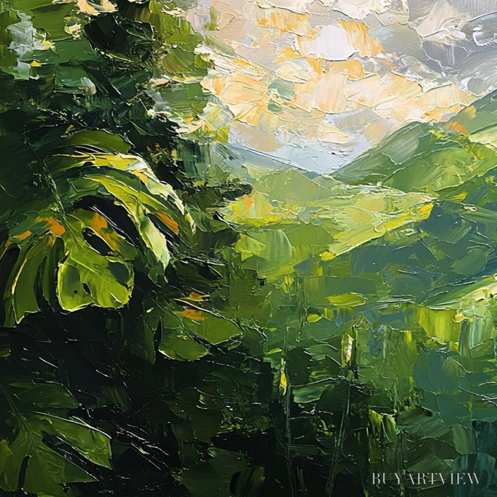ARTOVITAS Emerald Escape – Lush Impasto Painting of a Verdant Mountain Valley - image 3