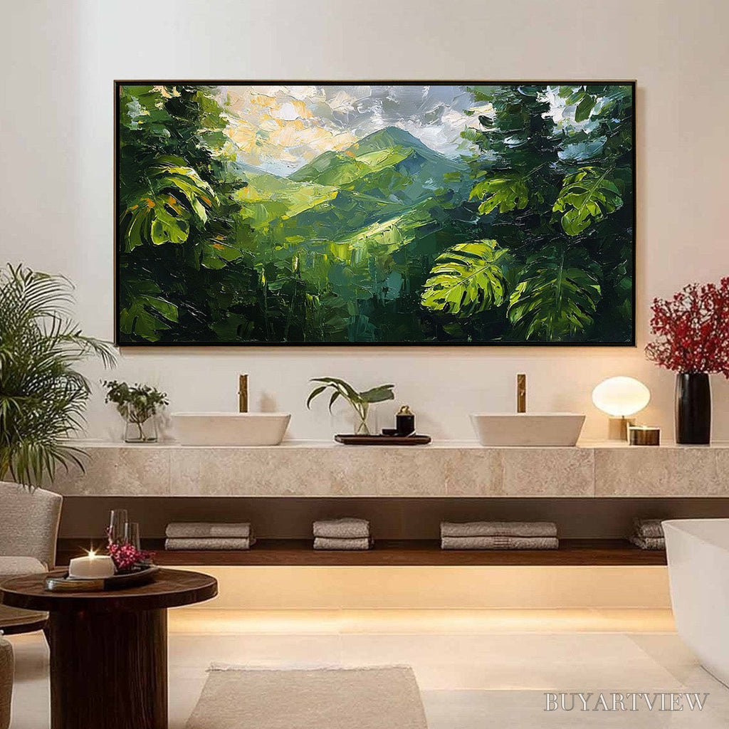 ARTOVITAS Emerald Escape – Lush Impasto Painting of a Verdant Mountain Valley - image 4