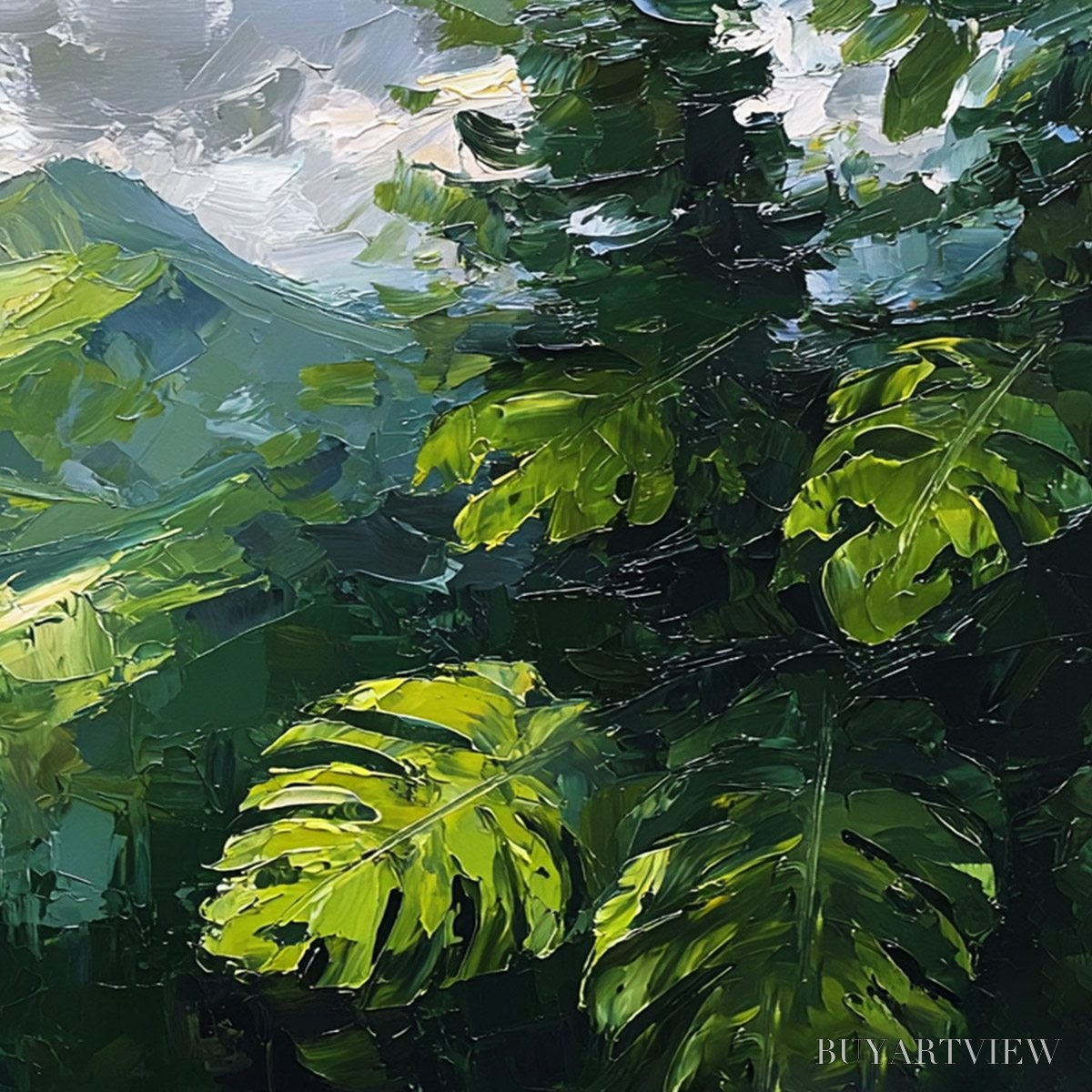 ARTOVITAS Emerald Escape – Lush Impasto Painting of a Verdant Mountain Valley - image 5