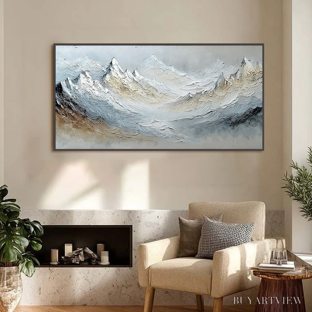 ARTOVITAS Alpine Crest – Heavily Textured Wabi Sabi Mountain Landscape Painting - image 2