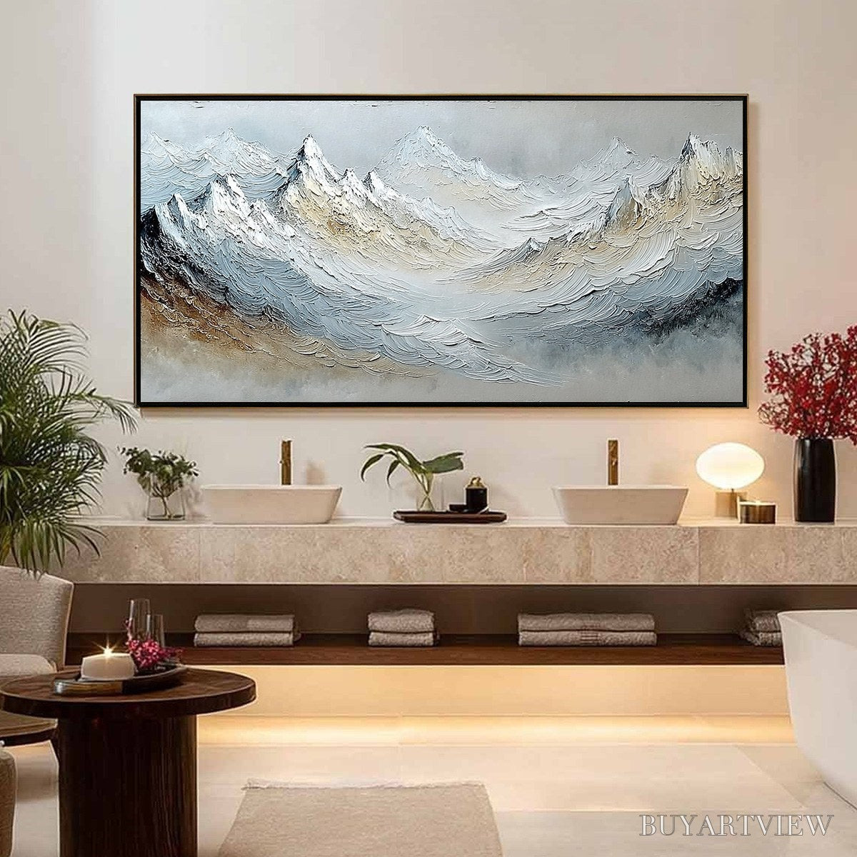 ARTOVITAS Alpine Crest – Heavily Textured Wabi Sabi Mountain Landscape Painting - image 4