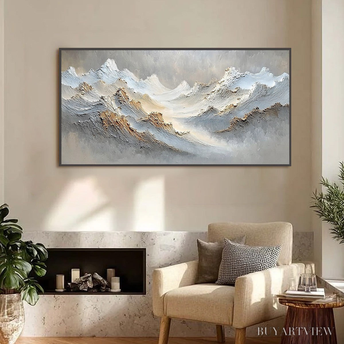 ARTOVITAS Whispers of the Peak – Large Textured Wabi Sabi Abstract Mountain Painting - image 2