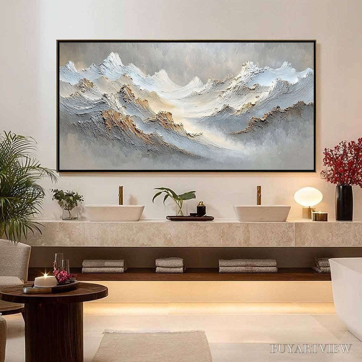 ARTOVITAS Whispers of the Peak – Large Textured Wabi Sabi Abstract Mountain Painting - image 4