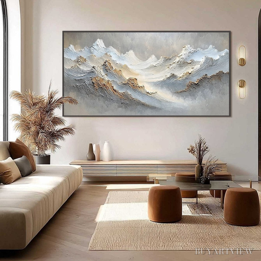 ARTOVITAS Whispers of the Peak – Large Textured Wabi Sabi Abstract Mountain Painting - image 6